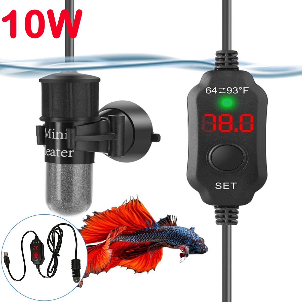 10W Adjustable Aquarium Heater - Fish Tank Heater 评论和价格
