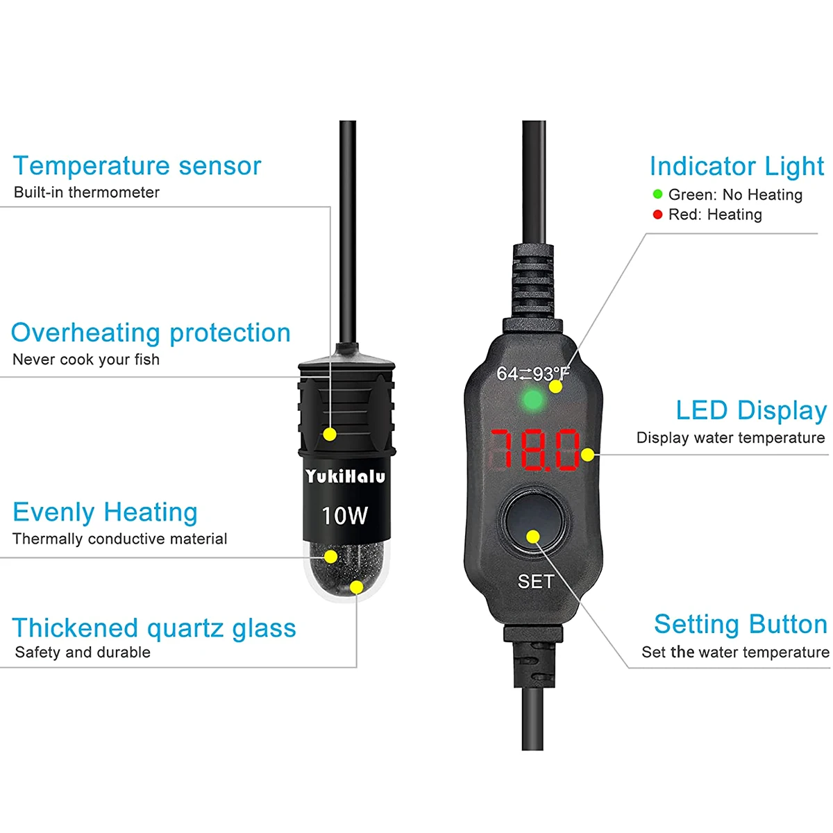 10W Adjustable Aquarium Heater - Fish Tank Heater 评论和价格